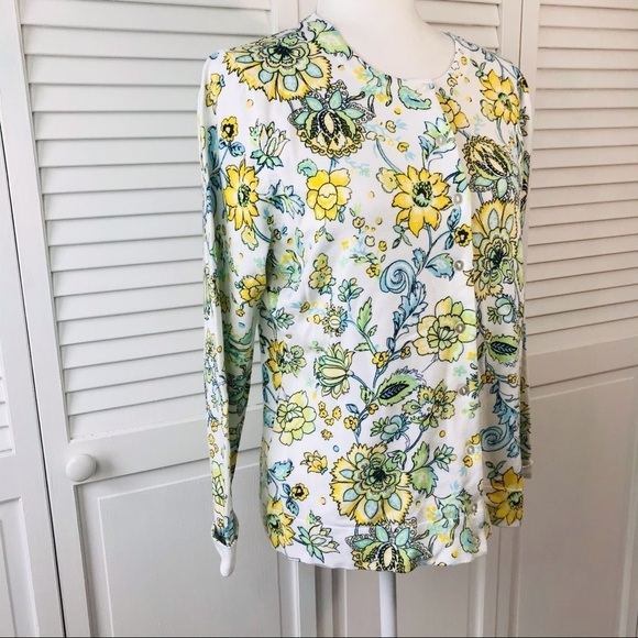 2/$25 CHARTER CLUB Floral-Print Crew-Neck Cardigan Size Large - Picture 3 of 7